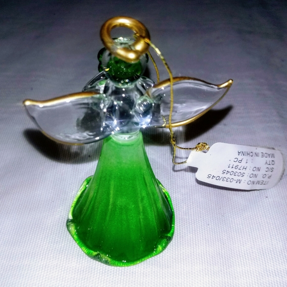 🍀 Irish Angel Lucky Shamrock, glass & gold Vintage ornament figurine. - Picture 4 of 6
